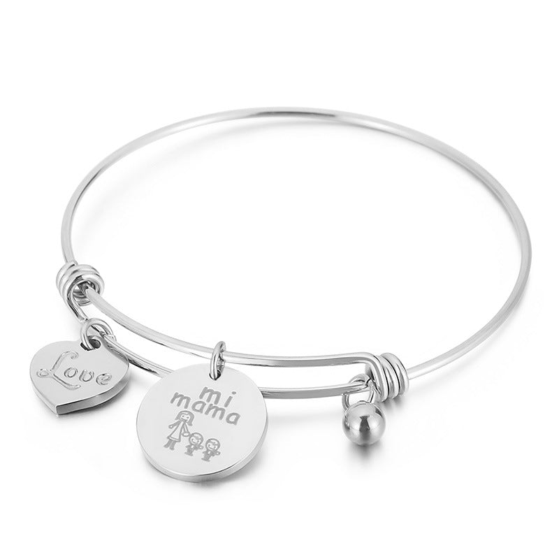 New Heart-shaped Titanium Steel Bracelet Retractable Bracelet Mother's Day