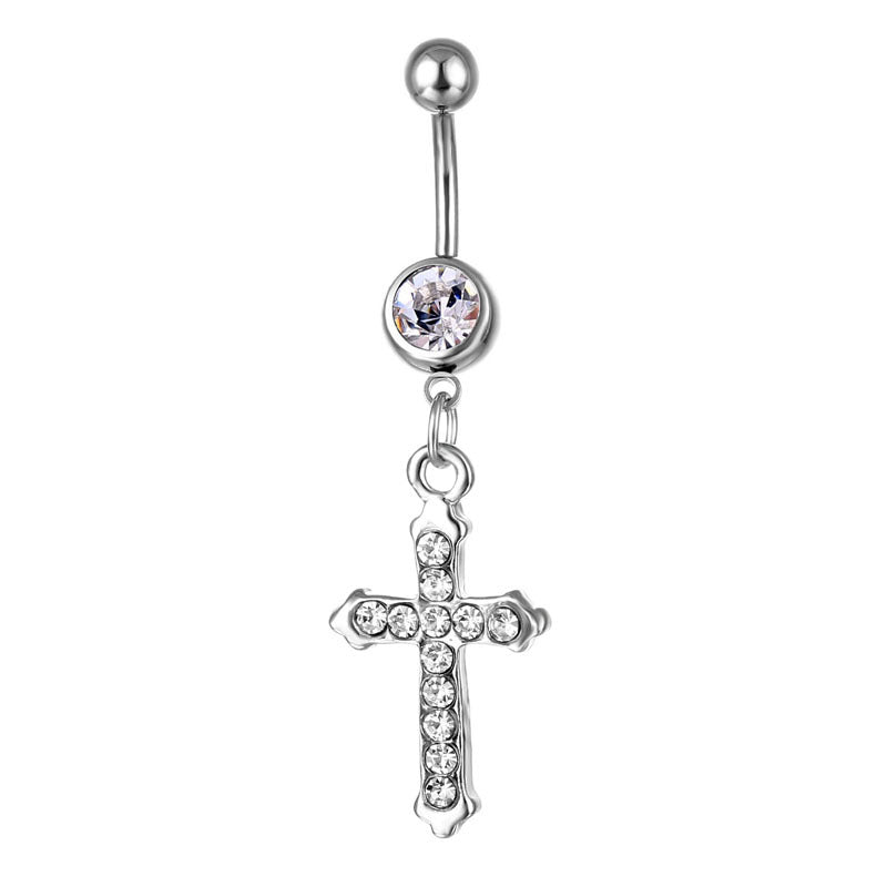 Piercing Jewelry Stainless Steel Diamond Cross Pendant Navel Nail