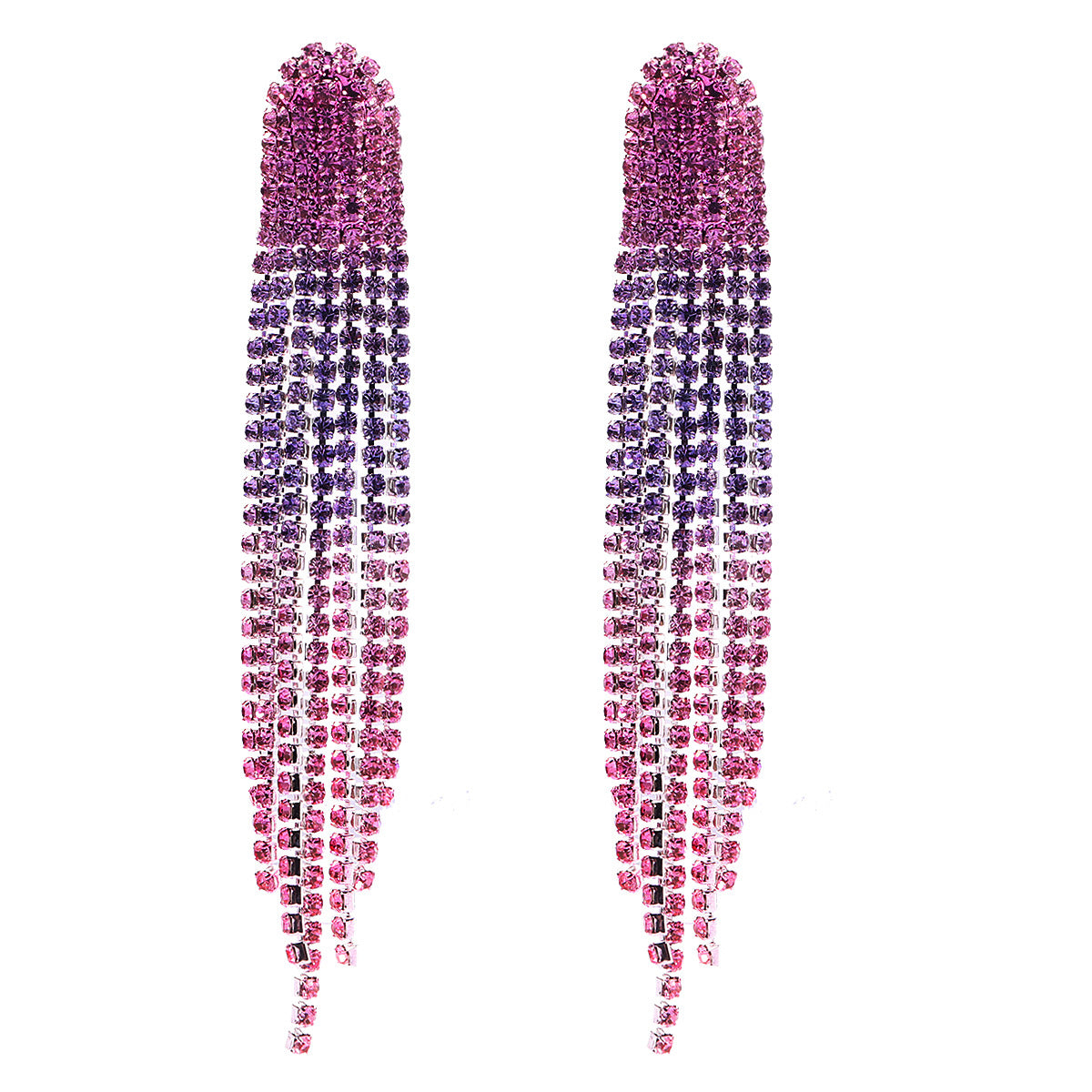 Catwalk Fashionable Gradient Rhinestone Long Welding Claw Tassel Alloy Earrings