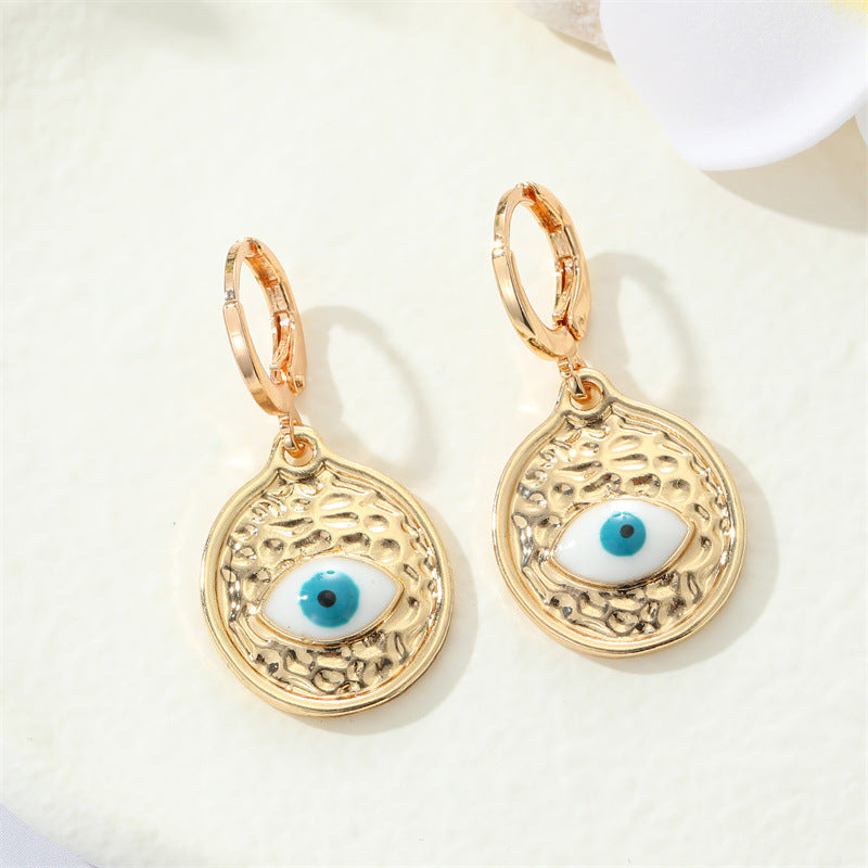 Retro Round Multi-color Devil's Eye Shape Inlaid Zircon Metal Drop Earrings Wholesale