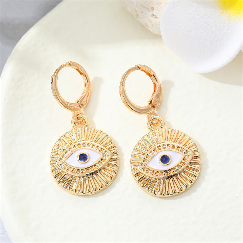 Retro Round Multi-color Devil's Eye Shape Inlaid Zircon Metal Drop Earrings Wholesale