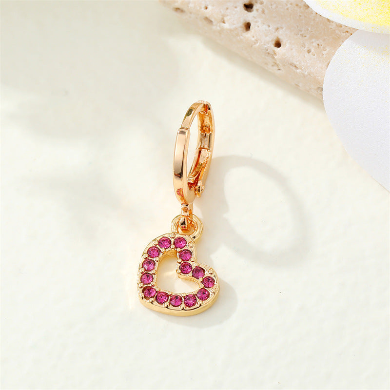 Fashion Single Geometric Moon Heart Shape Hollowed Inlaid Zircon Hoop Earriings Set