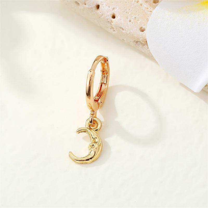 Fashion Single Geometric Moon Heart Shape Hollowed Inlaid Zircon Hoop Earriings Set