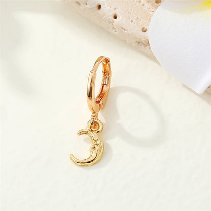 Fashion Single Geometric Moon Heart Shape Hollowed Inlaid Zircon Hoop Earriings Set