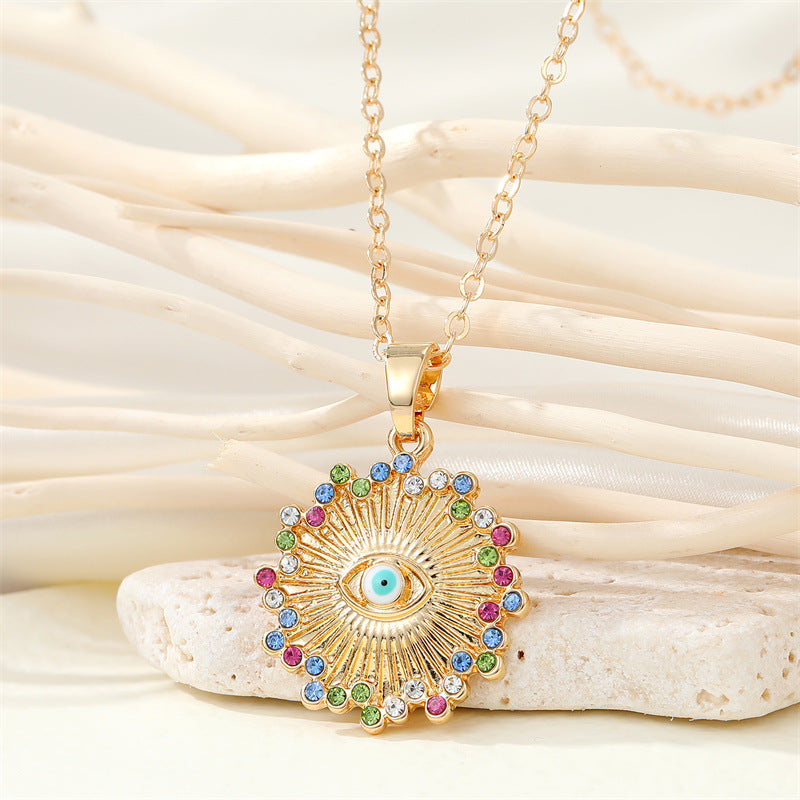 Bohemian Diamond Round Devil's Eye Alloy Necklace