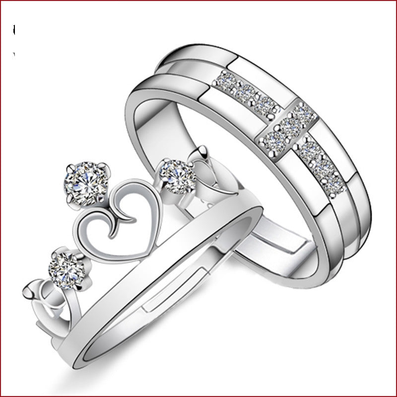 New Fashion Female Crown Couple Copper Silver Plated Ring Wholesale