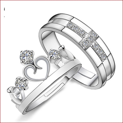 New Fashion Female Crown Couple Copper Silver Plated Ring Wholesale