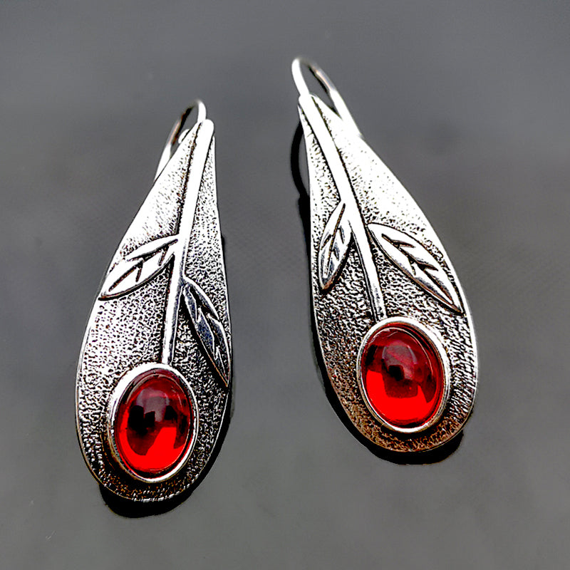 Retro Leaf Ruby Alloy Earrings Fashion Ear Jewelry