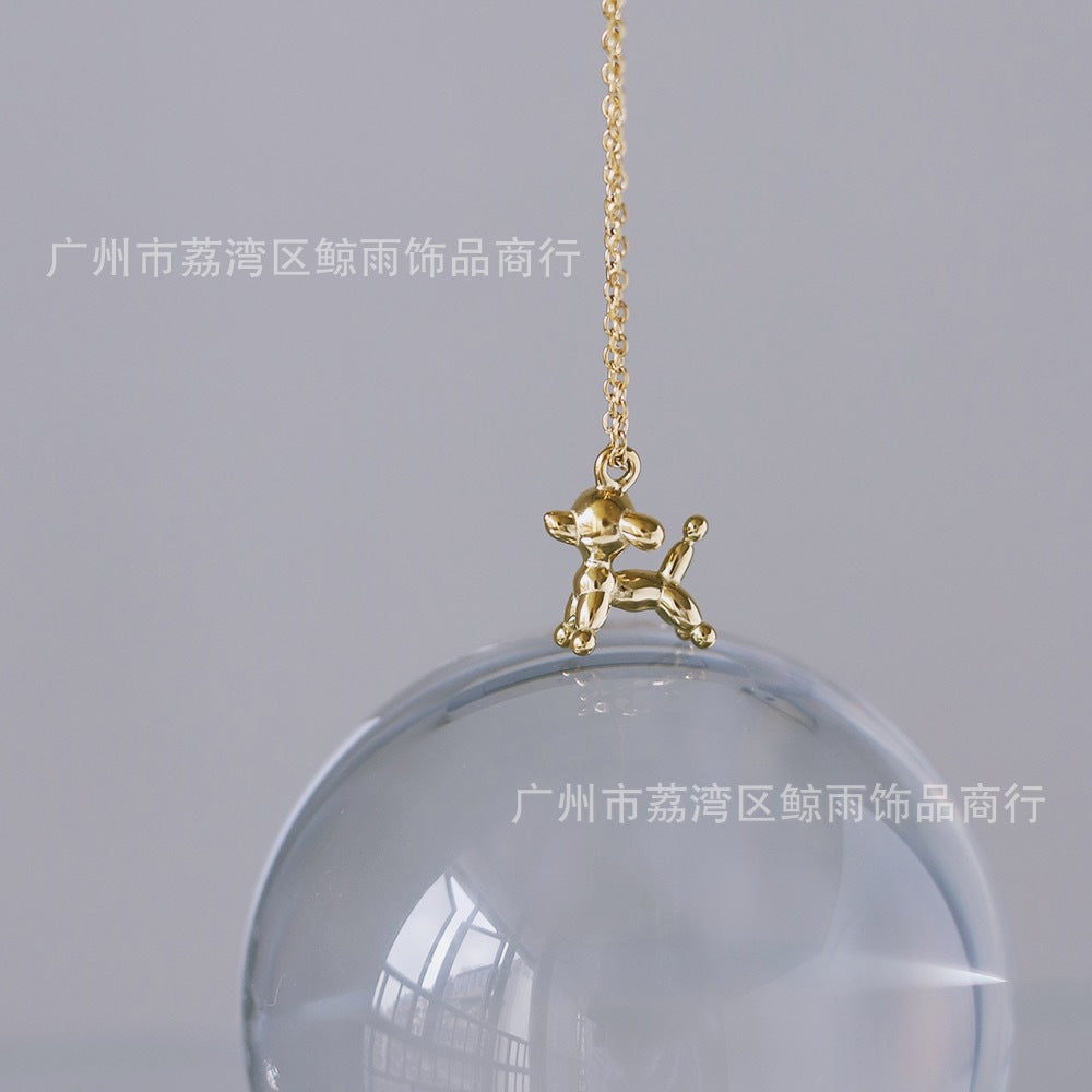 Cute Balloon Puppy Pet Titanium Steel Plated 18k Gold Necklace Clavicle Chain