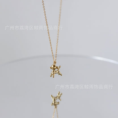 Cute Balloon Puppy Pet Titanium Steel Plated 18k Gold Necklace Clavicle Chain