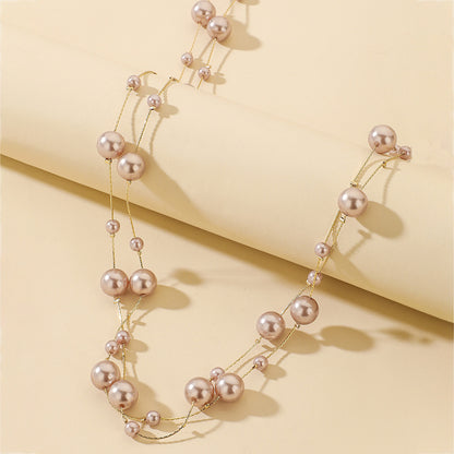 Exaggerated Long Pearl Simple Alloy Multi-layer Necklace Wholesale