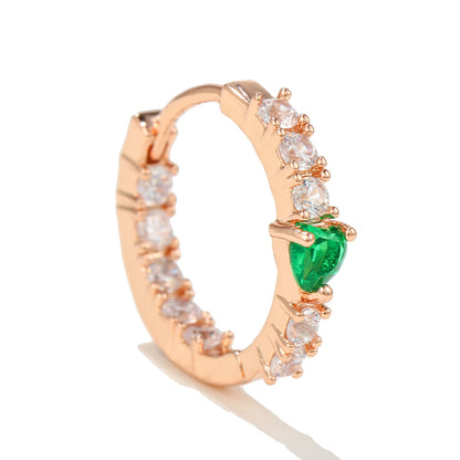 Fashion Green Zircon Heart Micro-set Female Copper Earrings Wholesale