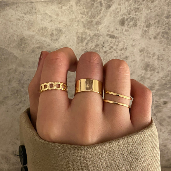 Fashion Hip-hop C-shaped Open Alloy Ring Set 3-piece