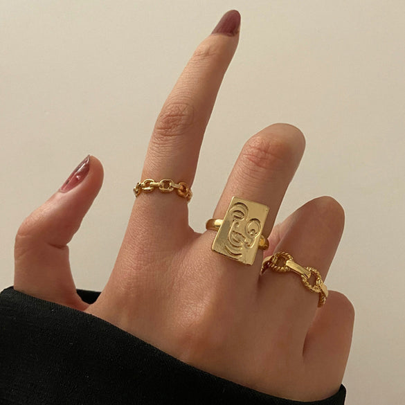 Fashion Hip-hop C-shaped Open Alloy Ring Set 3-piece