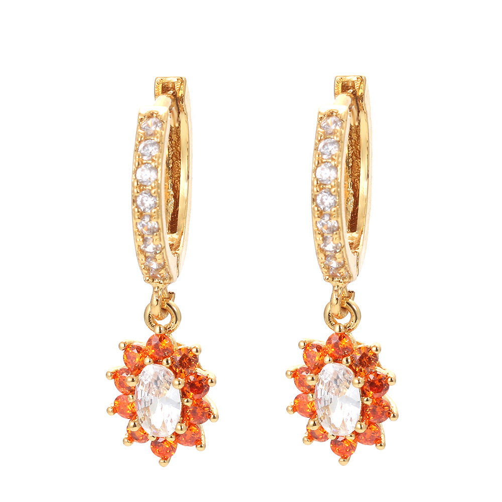 Fashion Retro Earrings Geometric Flower Diamond Copper Drop Earrings