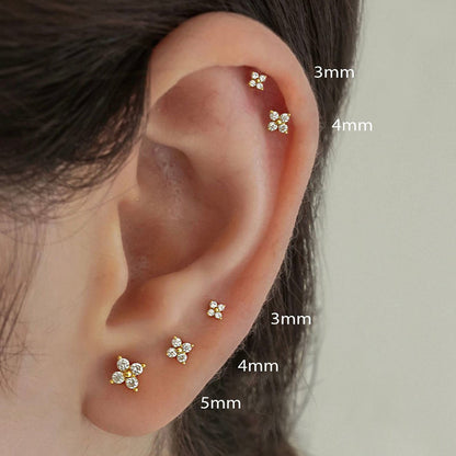 New Trendy Korean Mini Flower Copper Zircon Small Stud Earrings