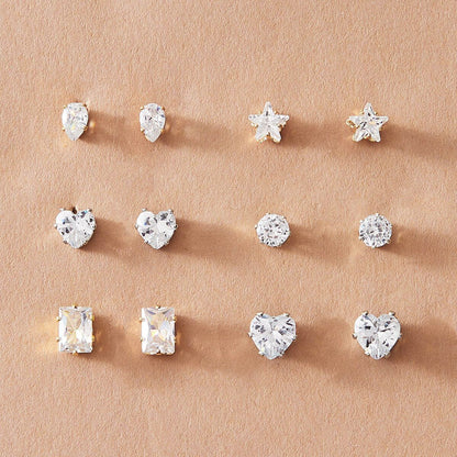 Simple Style Heart Diamond Alloy Artificial Gemstones Earrings Ear Studs