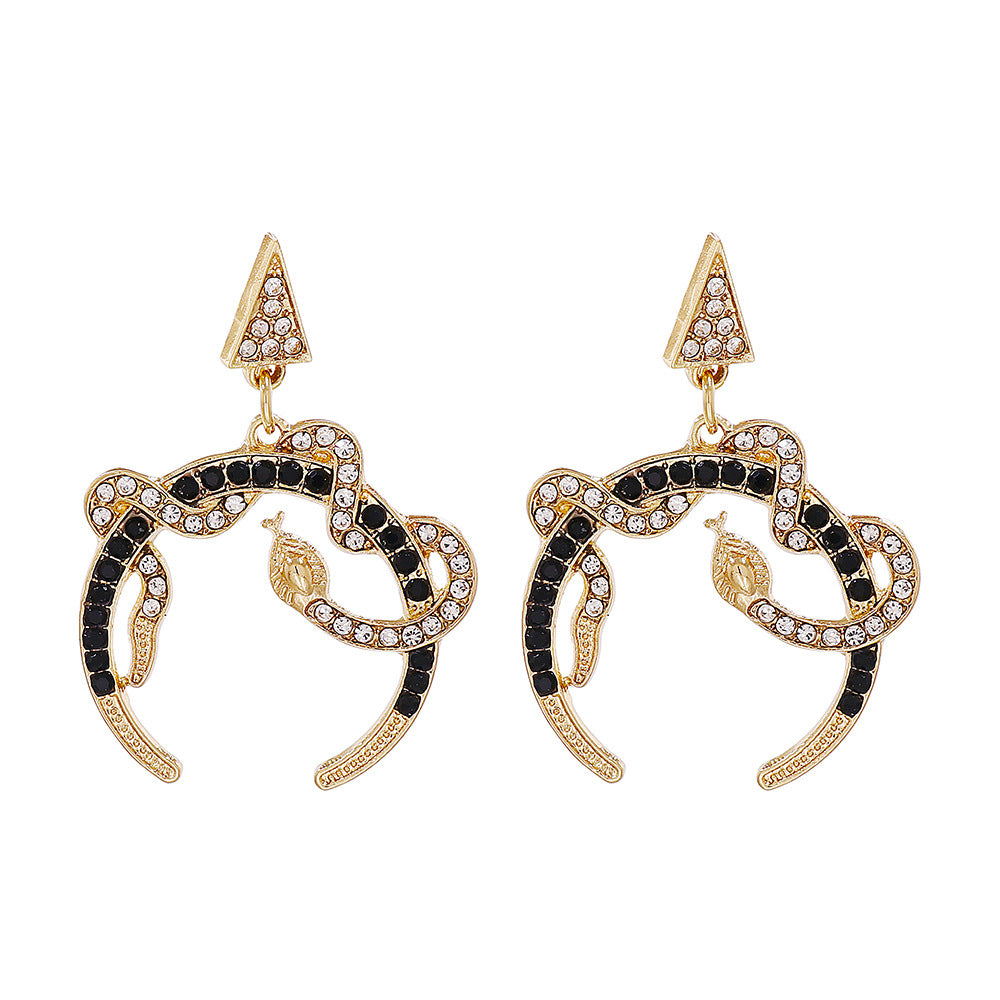 New Retro Exaggerated Coiled Snake Shape Alloy Diamond Earrings