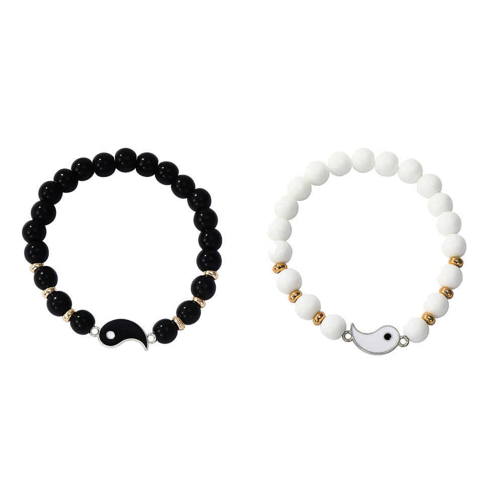 New Creative Black White Natural Stone Round Stitching Couple Bracelet