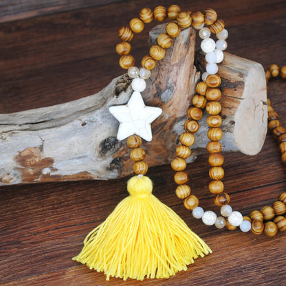 Retro Turquoise Pendant Wood Bead Bohemian Color Tassel Long Necklace