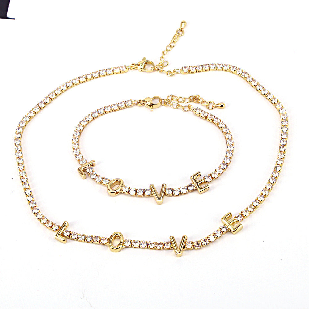 Fashion Mama Heart Necklace Bracelet Female Copper Zircon Jewelry Set