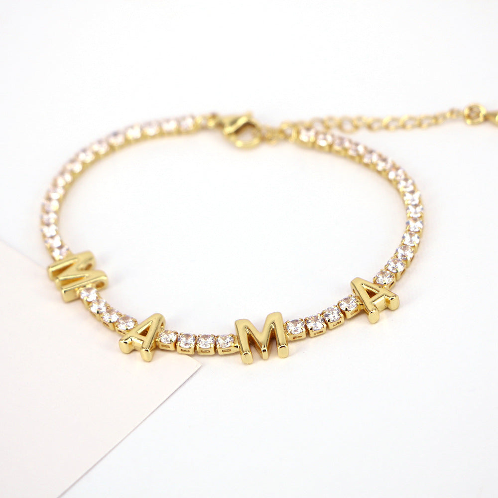 Fashion Letter Love Mama Copper Inlaid Zircon Bracelet