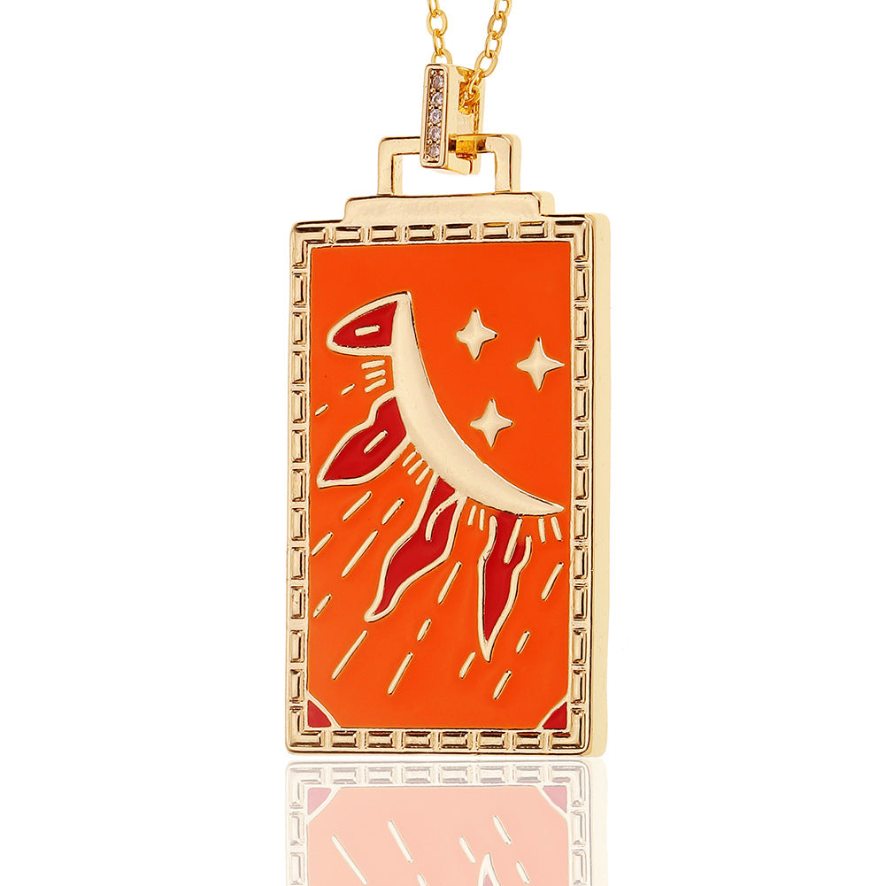 Hip-hop Jewelry Copper-plated 18k Gold Pendant Oil Drip Necklace Women