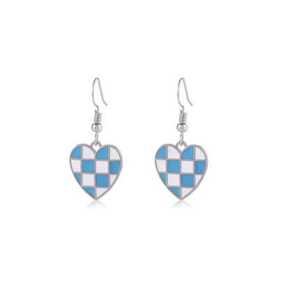 New Black And White Checkerboard Lattice Alloy Drop Oil Heart Earrings