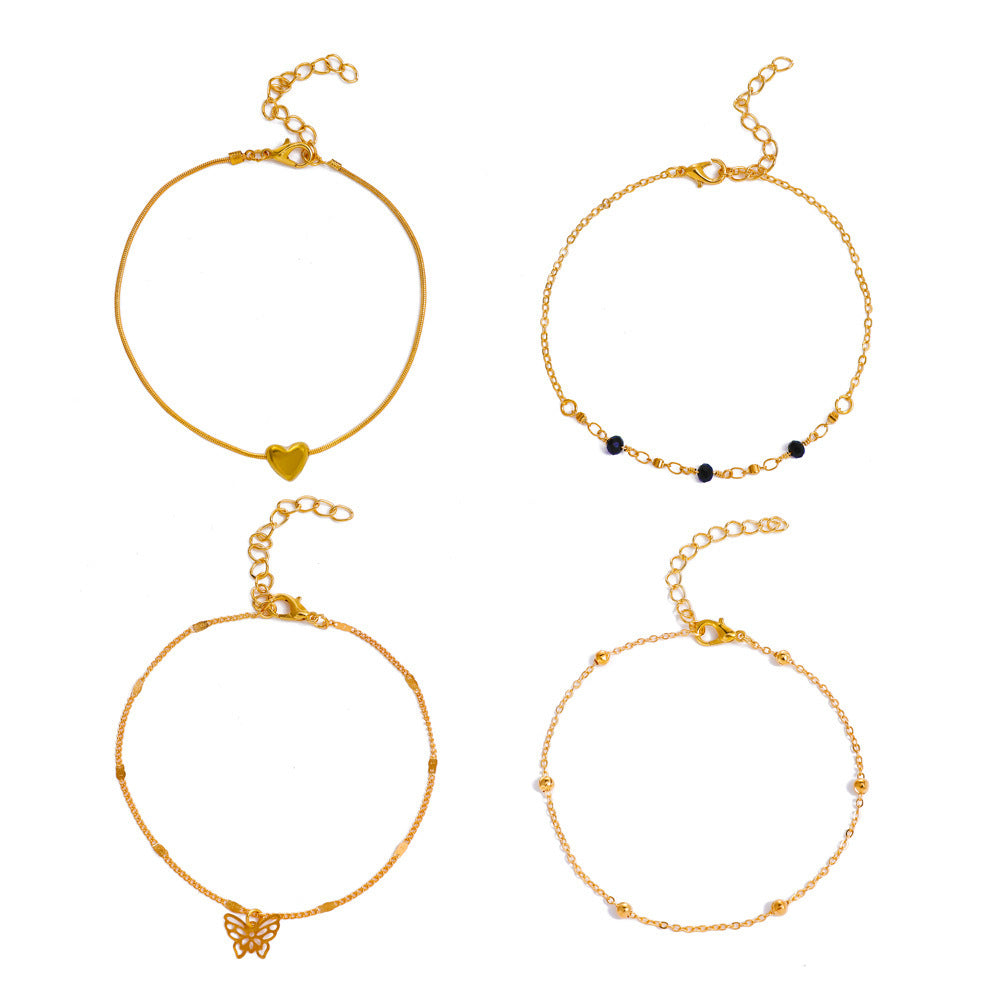 New Multi-layer Heart-shaped Butterfly Bohemian Anklet Four-piece Set