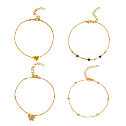 New Multi-layer Heart-shaped Butterfly Bohemian Anklet Four-piece Set