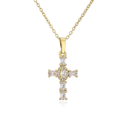 Fashion Copper Plated 18k Gold Cross Pendant Copper Necklace Jewelry