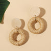 Creative Geometric Wood Round Rattan Female Handmade Metal Earrings Jewelry