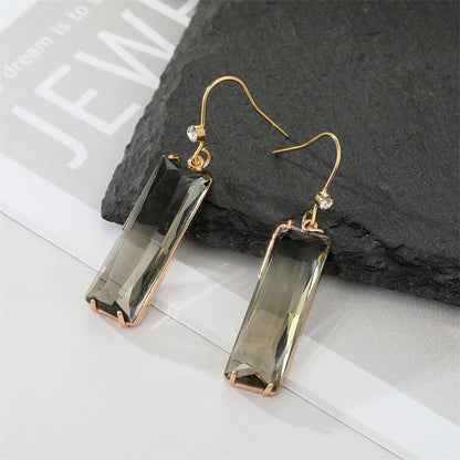 Simple Rectangular Crystal Zircon Alloy Edging Glass Earrings Women