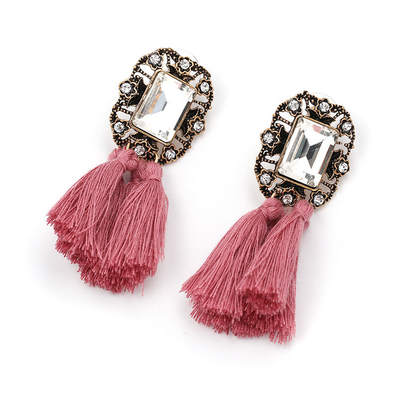 Ethnic Style Tassel Geometric Diamond Earrings