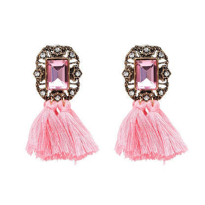 Ethnic Style Tassel Geometric Diamond Earrings