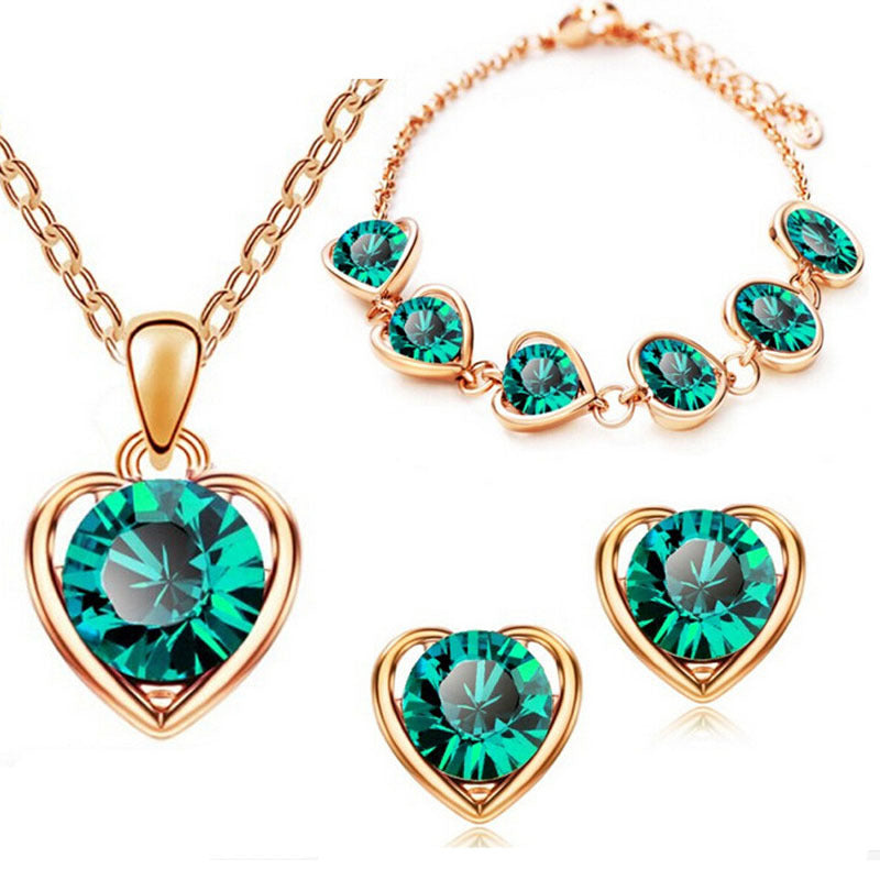 Wholesale Fashion Heart Elements Diamond Bracelet Earrings Necklace Set