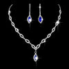 Simple Copper Claw Chain Rhinestone Royal Blue Horse Eye Earrings Necklace Set