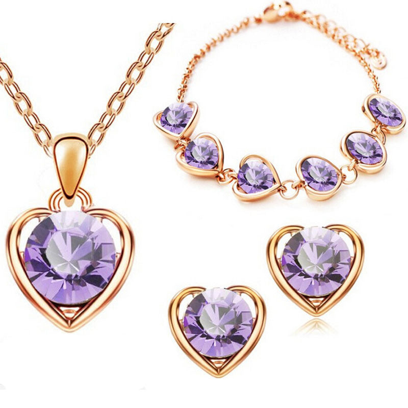 Wholesale Fashion Heart Elements Diamond Bracelet Earrings Necklace Set