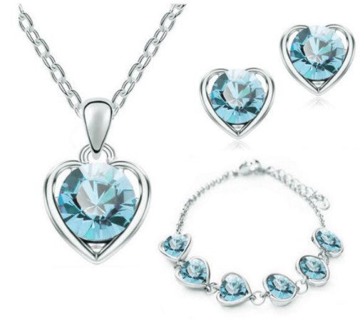 Wholesale Fashion Heart Elements Diamond Bracelet Earrings Necklace Set