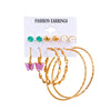 Fashion Butterfly Inlaid Pearl Alloy Geometric Hoop Earrings Six-piece Set