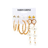 Fashion Butterfly Inlaid Pearl Alloy Geometric Hoop Earrings Six-piece Set