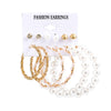 Fashion Butterfly Inlaid Pearl Alloy Geometric Hoop Earrings Six-piece Set