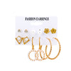 Fashion Butterfly Inlaid Pearl Alloy Geometric Hoop Earrings Six-piece Set