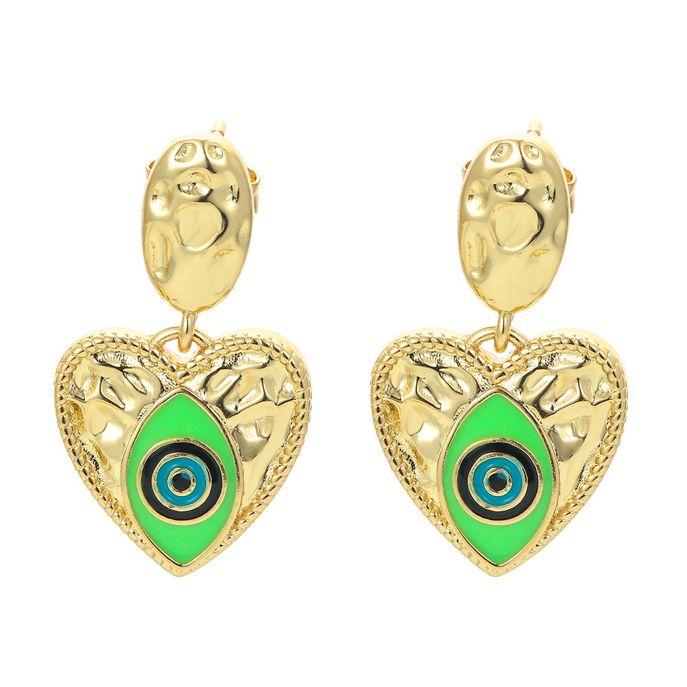 Hip-pop-style Colorful Dripping Oil Devil's Eye Copper Earrings Wholesale