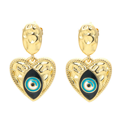 Hip-pop-style Colorful Dripping Oil Devil's Eye Copper Earrings Wholesale