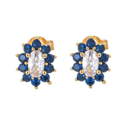 Korean Color Sun Flower Copper 18k Gold-plated Inlaid Zircon Stud Earrings