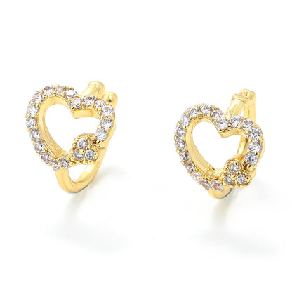 Korean Style Heart Shaped Hollowed Inlaid Zircon Copper Ear Buckle Wholesale