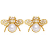 Simple Bee Butterfly Pearl Copper Inlaid Zircon 18k Gold-plated Earrings