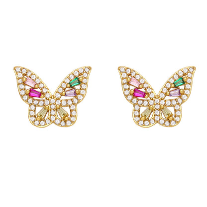 Simple Bee Butterfly Pearl Copper Inlaid Zircon 18k Gold-plated Earrings