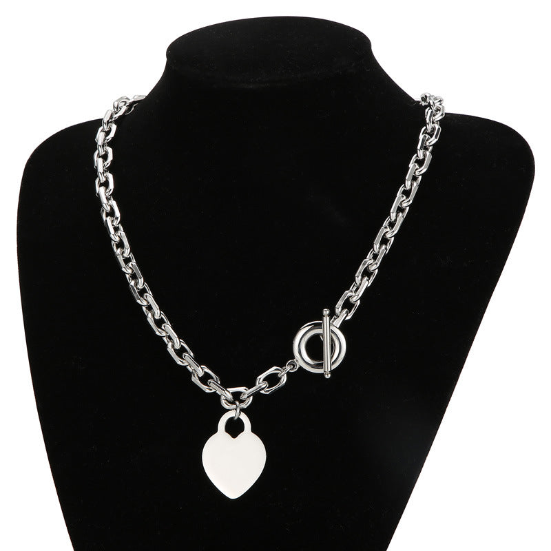 Fashion Heart Pendant Ot Buckle Stainless Steel Necklace Bracelet Set